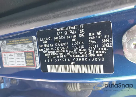 2021 Kia Sorento S from USA, damaged, VIN 5XYRL4LC3MG070099